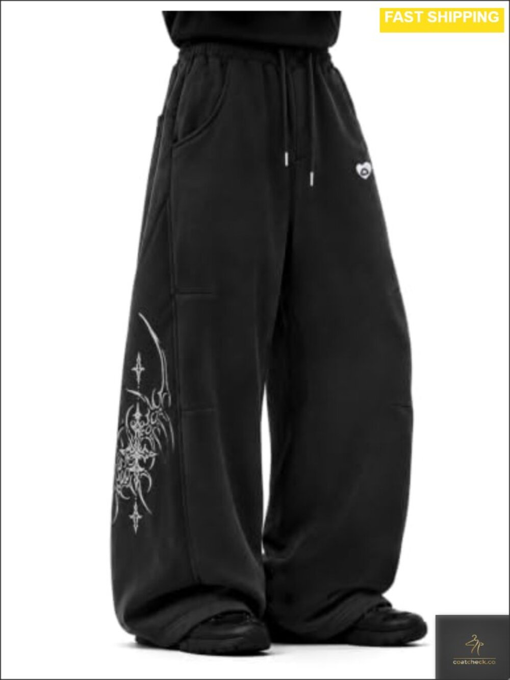 Washed Barrel Sweatpants Graphic Baggy Wide Leg Cotton Blend